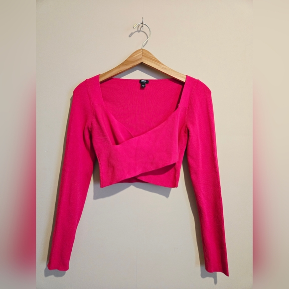 Express Body Contour Wrap Front Cropped Sweater - Picture 2 of 2